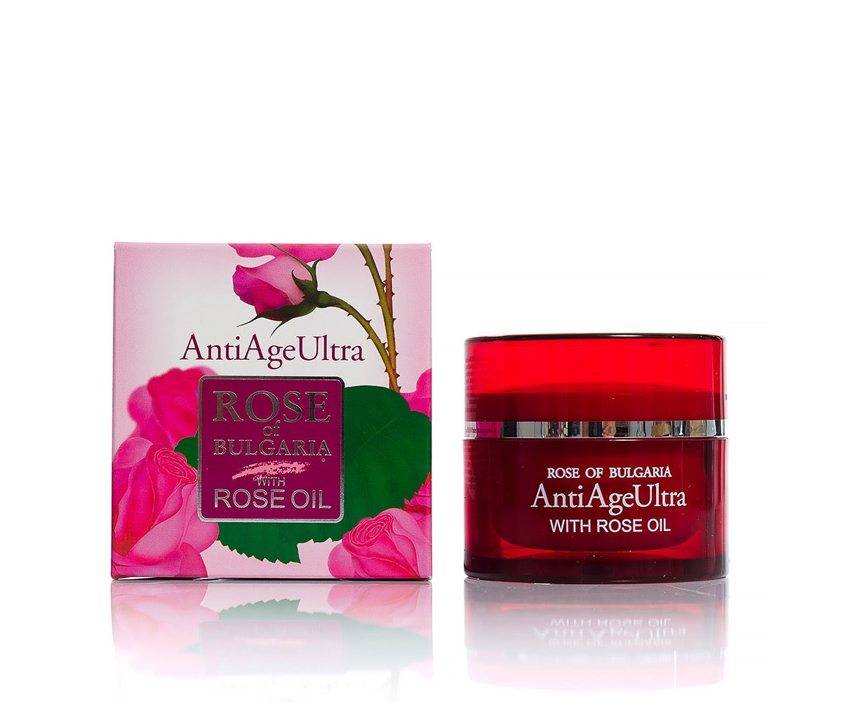 Uudistava Kasvovoide Rose of Bulgaria 50 ml Anti-Age Ultra Ruusuvesi, Ruusuöljy, Sheavoi, Jojobaöljy, Q10-koentsyymi - Kaikille ihotyypeille