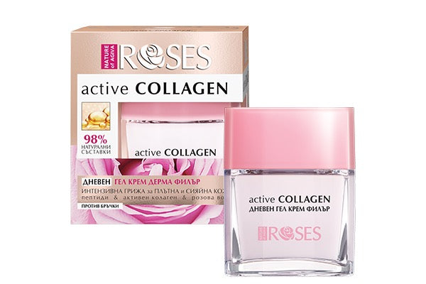 Aktiivinen kollageeni päivägeelivoide Roses 50 ml ryppyjä vastaan (98 % luonnollisia ainesosia)