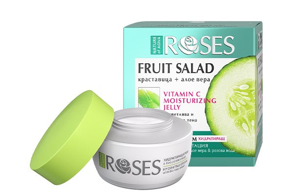 Kosteuttava kasvogeelivoide Fruit Salad 50 ml Kurkku-uute, Aloe Vera & Ruusuvesi (98 % luonnollisia ainesosia) - Syväkosteuttava, kuivalle iholle