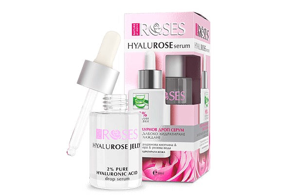Ansiktsserum Hyalurose 30 ml Hyaluronsyra, Rosenvatten & Aloe Vera - 24h intensiv återfuktning, 98% naturliga ingredienser