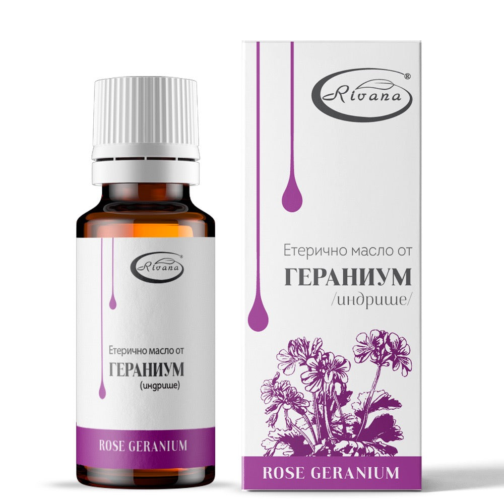 Rivana Rose Geranium Eteerinen Öljy (Pelargonium graveolens) 10 ml