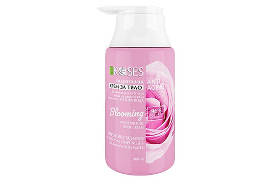 Kroppskräm Rose blossom Anti-Aging 300 ml Rosenvatten, Retinol, Hyaluronsyra &amp; Vitamin E - 96% naturliga ingredienser