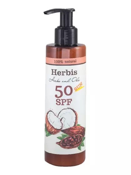 HERBIS Aurinkosuojavoide SPF50 - 100% luonnollisia ainesosia (Kookos, kaakao, aloe vera)