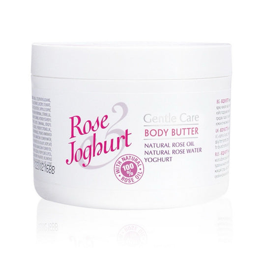 Body Butter Rose &amp; Yoghurt 240 ml Rosenolja, Yoghurt, Arganolja, Aprikosfröolja, Kakaosmör - För normal och torr hud!