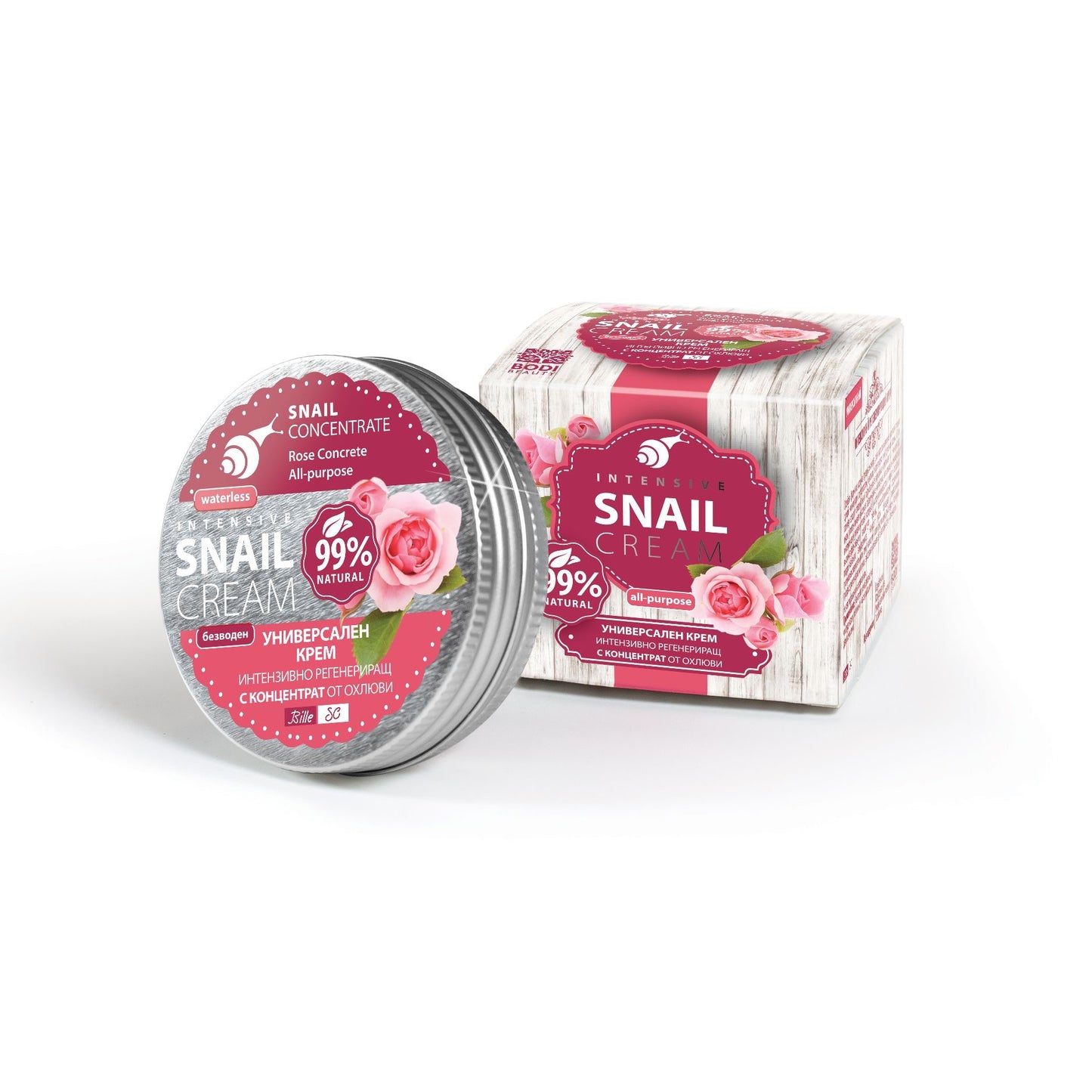 Kasvo- ja vartalovoide Snail & Rose Intensiivisesti Uudistava, 50 ml (99 % luonnollisia ainesosia) - Erittäin kuivalle iholle